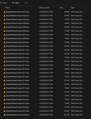 Multi-velocity acoustic drum samples showing different hit intensities